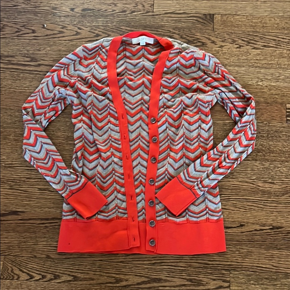 LOFT Chevron Cardigan - Red and Gray